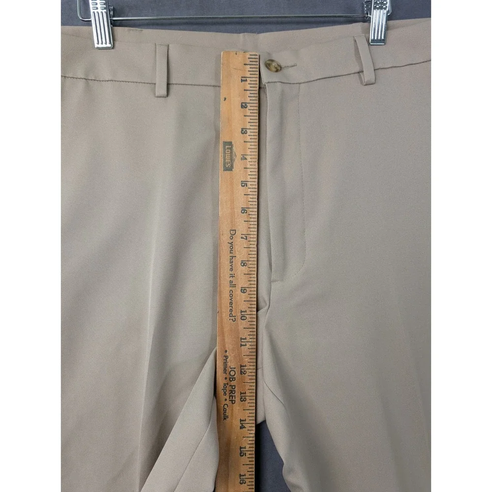 PGA Tour Mens Golf Pants 36x30 Khaki Tan Flat Front Performance Polyester 5640